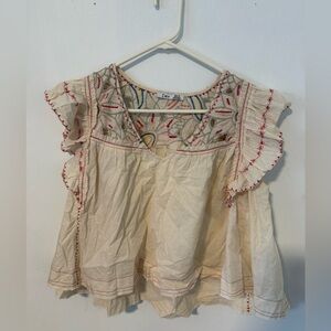 Dex Cream Eyelet Embroidered Ruffle Sleeve Blouse